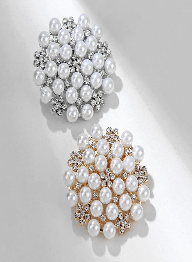 FORUBUS Delicate Pearl Crystal Brooch Pins for Women Girls Dance Balls Wedding Bridal Jewelry (Silver) - Image 3